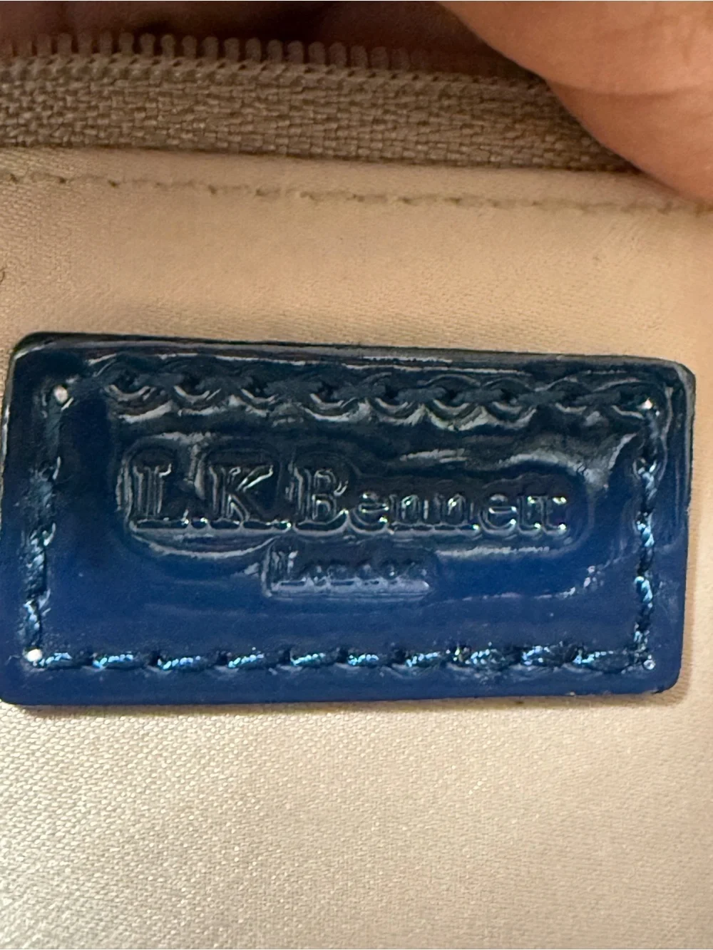 L.K Baanet Italian Patent Navy and Cream Tote Handbag
